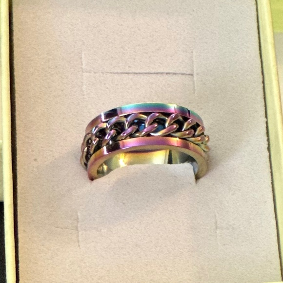 Stainless Steel Rainbow spinning band/ring. Center Braid Spins - Picture 5 of 9